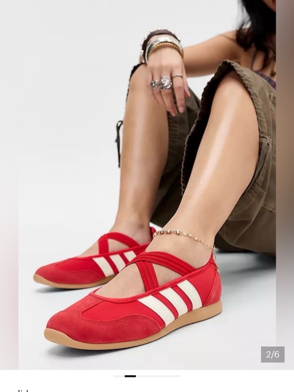 adidas Red Ballet-Style Flats with White Stripes
